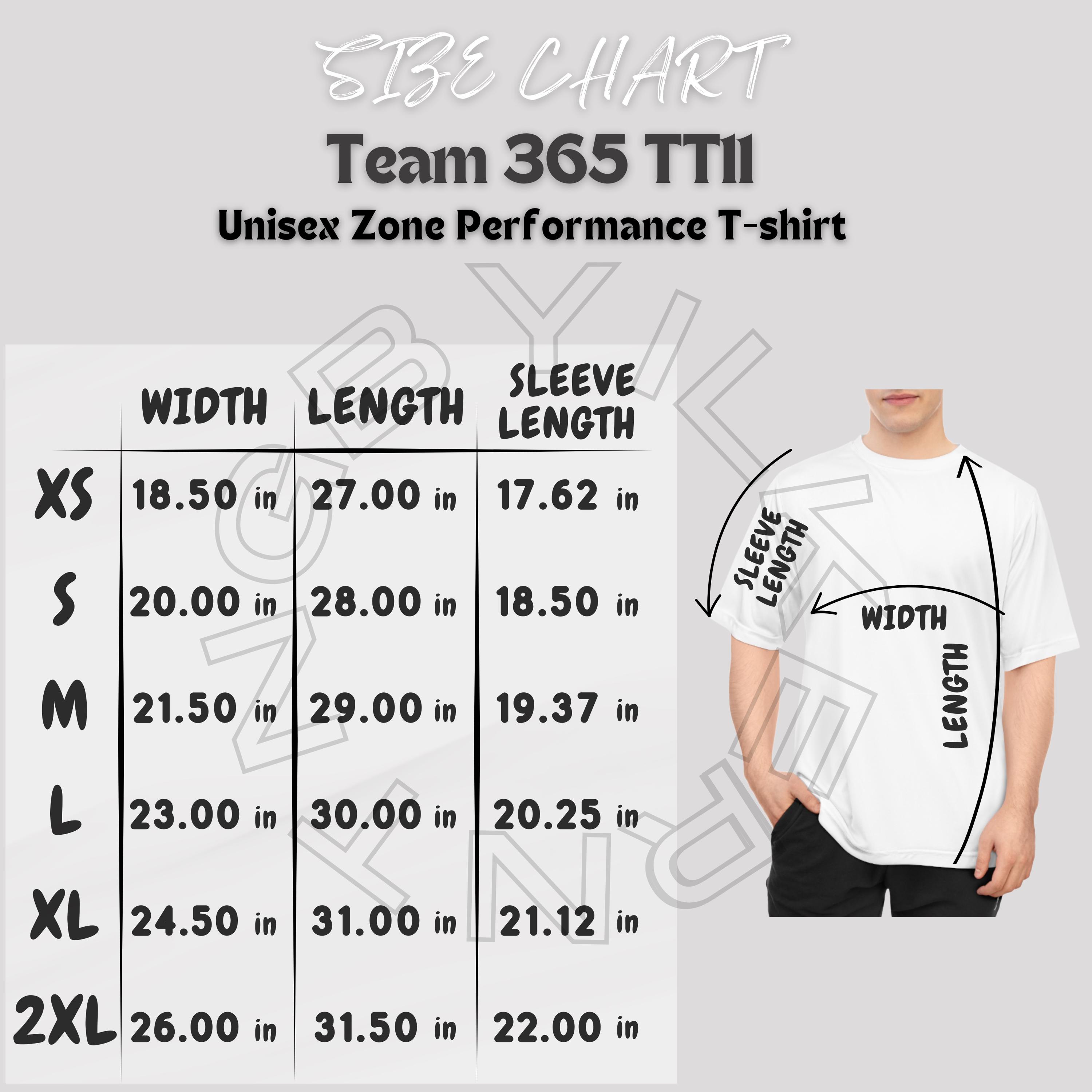 Team 365 TT11 Size Chart | Unisex Zone Performance T-shirt Size