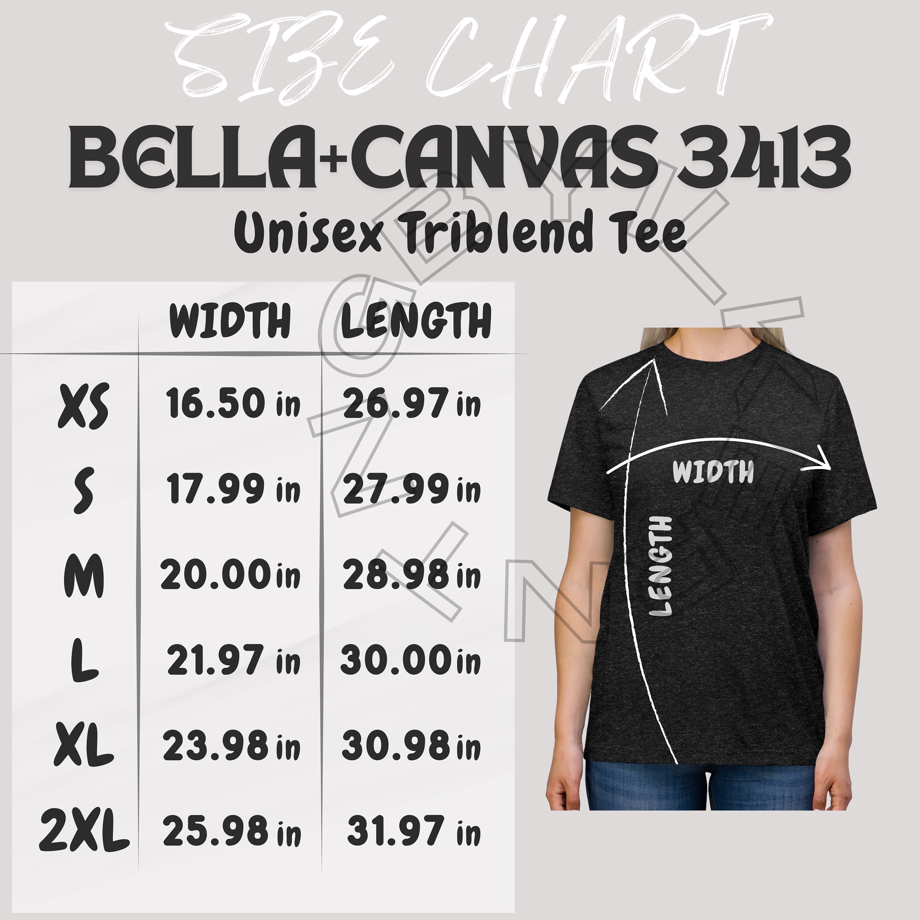 Bella Canvas 3413 Size Chart I Unisex Triblend Tee Size Chart I