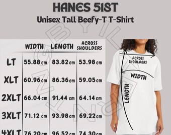Hanes 518T Size Chart | Size Chart for Unisex Tall Beefy-t T-shirt