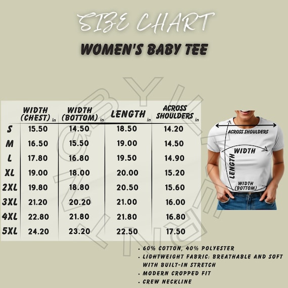 Tee Size Chart I Women's Baby Tee Size Chart I Women's Baby Tee