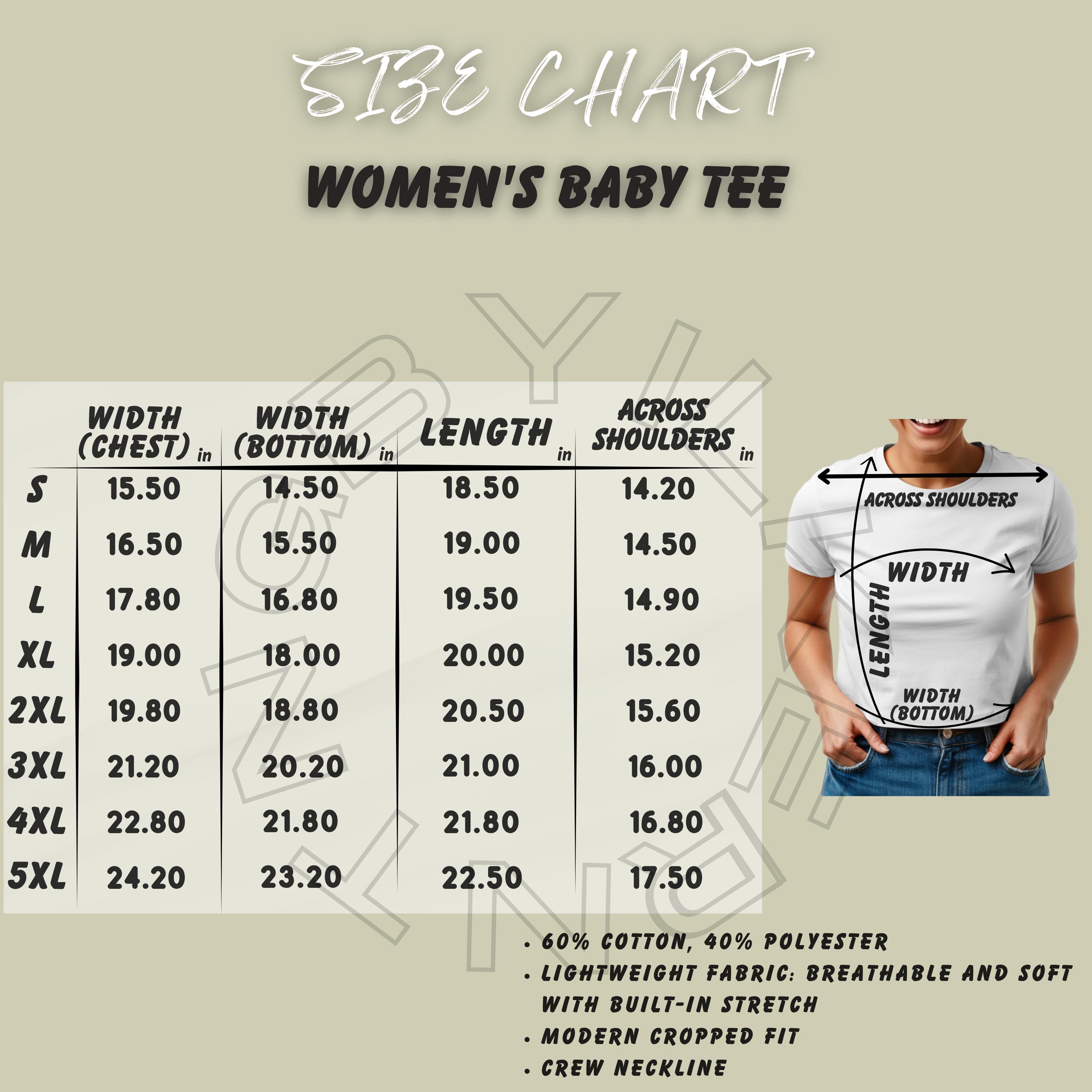 Tee Size Chart I Women's Baby Tee Size Chart I Women's Baby Tee