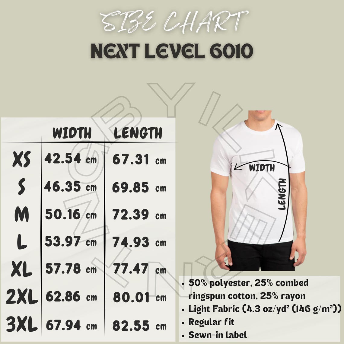 Next Level 6010 Size Chart | Size Chart for Unisex Tri-blend Crew Tee ...