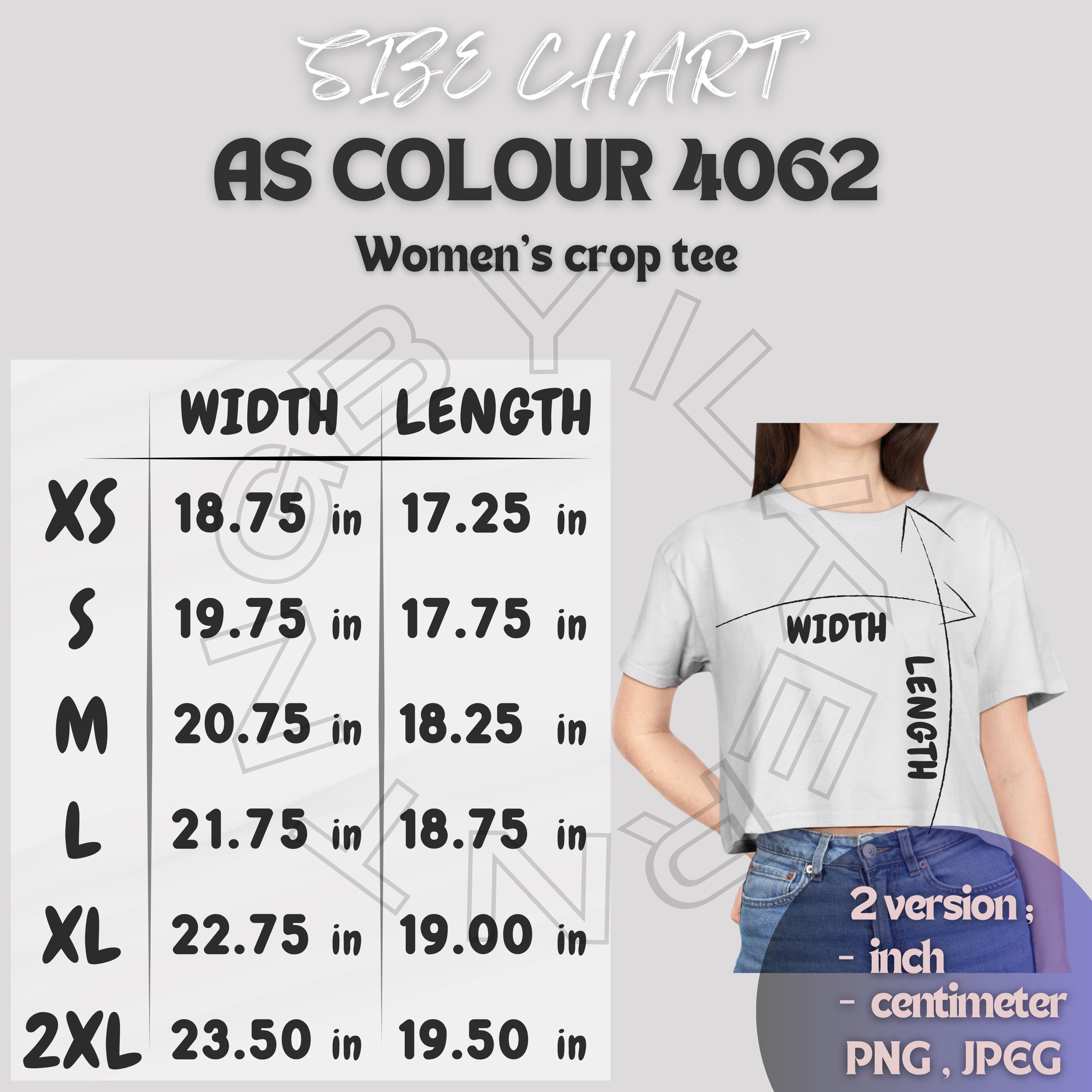 Crop Tee Size Chart I AS Colour 4062 Size Chart I Women's Crop Tee