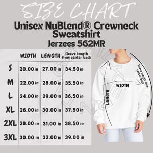 Unisex NuBlend Crewneck Sweatshirt Size Chart | Size Chart for Unisex NuBlend Crewneck Sweatshirt | JERZEES 562MR size chart