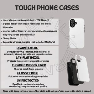 以下が含まれることがあります： 黒いカメラの突起が付いた白い携帯電話ケース。ケースはポリカーボネートとTPU製で、衝撃や衝撃に強い設計です。画面を傷から保護するフラットベゼル、衝撃を吸収する柔軟なラバーライナー、光沢のある仕上げが特徴です。ケースはUVカット加工も施されており、ワイヤレス充電にも対応しています。