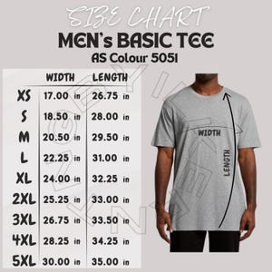Storlekstabell för t-shirt I Storlekstabell för herr Basic T-shirt I Storlekstabell för AS-färg 5051 I Storlekstabell I Modell och storlekstabell för herr Basic T-shirt I T-shirtstorlek