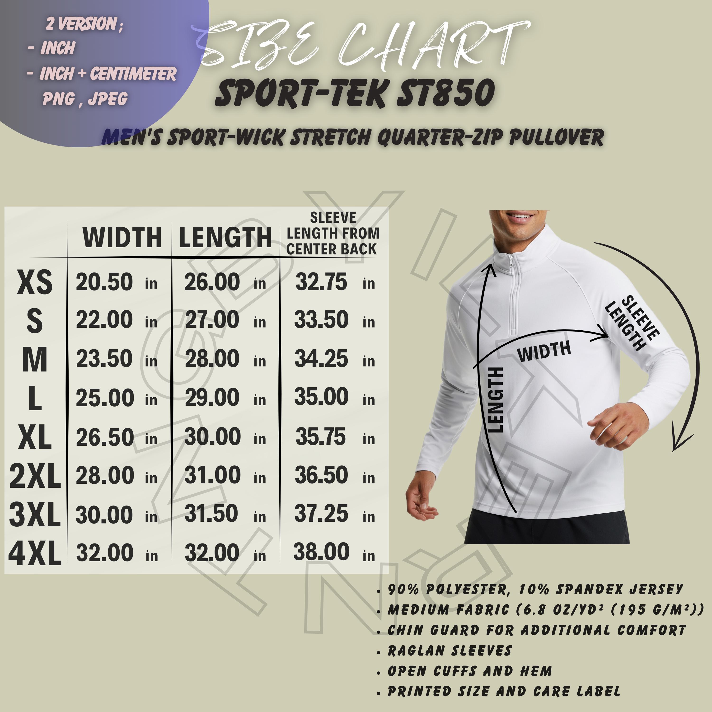 Sport-tek ST850 Size Chart | Men's Sport-wick Stretch Quarter-zip