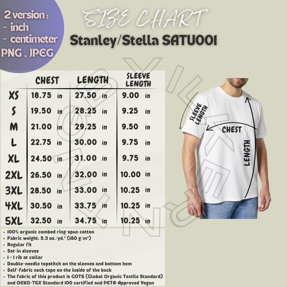 T-shirt Size Chart I Stanley Stella SATU001 Size Chart