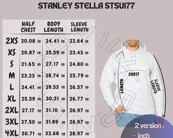 Stanley Stella STSU177 Size Chart | Hoodie Size Chart | Unisex