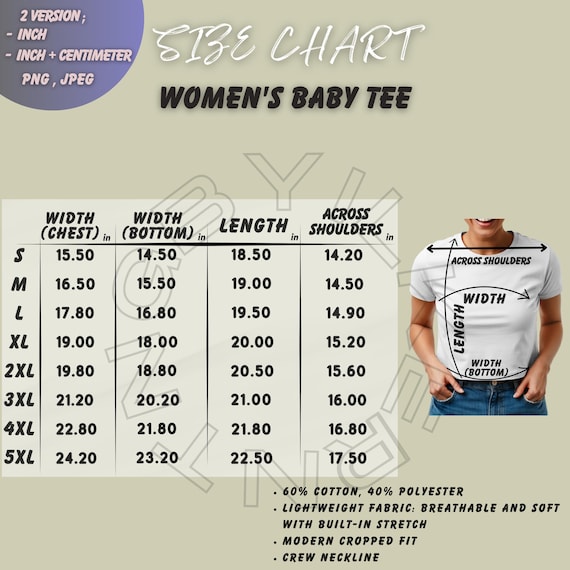Tee Size Chart I Women's Baby Tee Size Chart I Women's Baby Tee