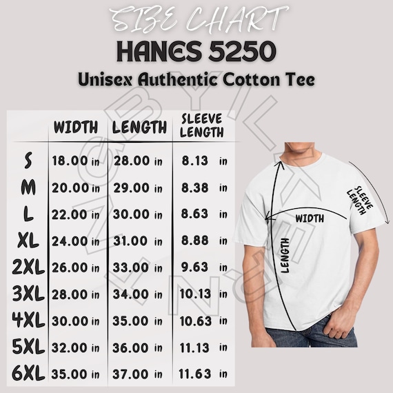 Hanes 5250 Size Chart | Size Chart for Authentic Cotton Tee