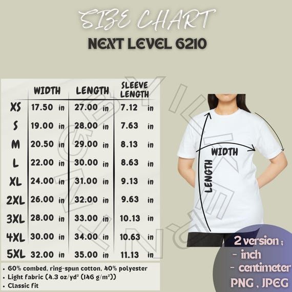Unisex CVC Jersey T-shirt Size Chart | Size Chart for Unisex CVC