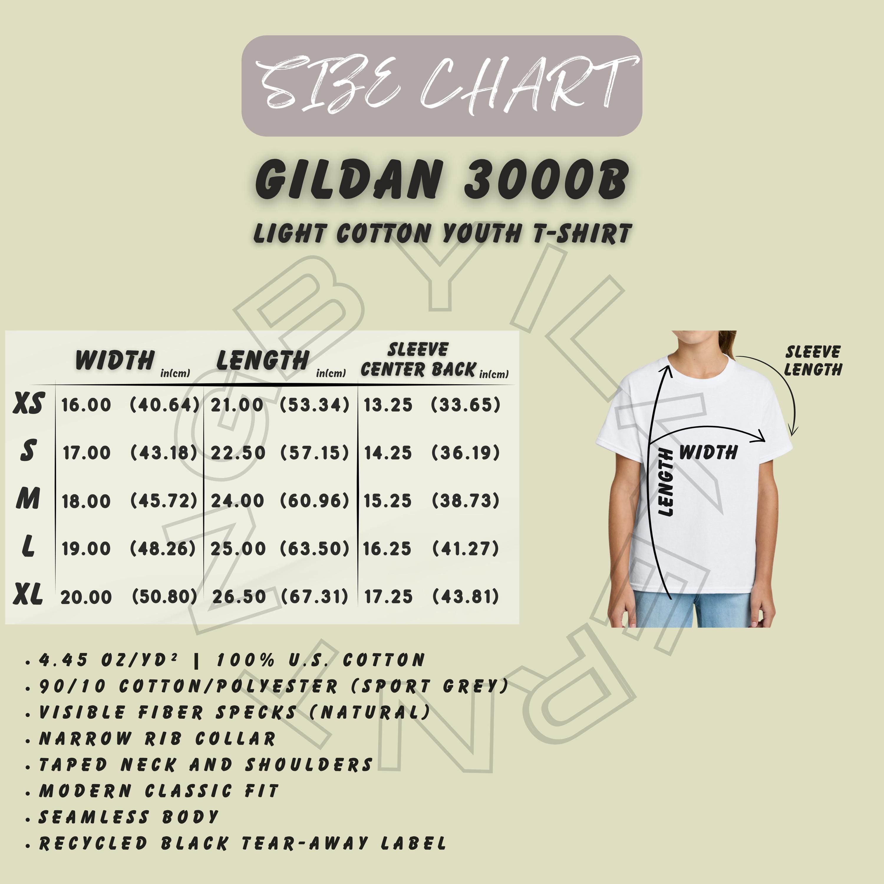 T-shirt Size Chart | Gildan 3000B Size Chart | Youth Tee Size Chart ...
