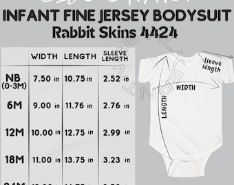 Größentabelle für Säuglinge aus feinem Jersey-Body | Größentabelle für Säugling Feinjersey Body | Kaninchenfelle 4424 Mockup Größentabelle | Größentabelle