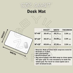 Desk Mat Size Chart | Desk Mat Mockup Size Chart | Desk Mat Sizing ...