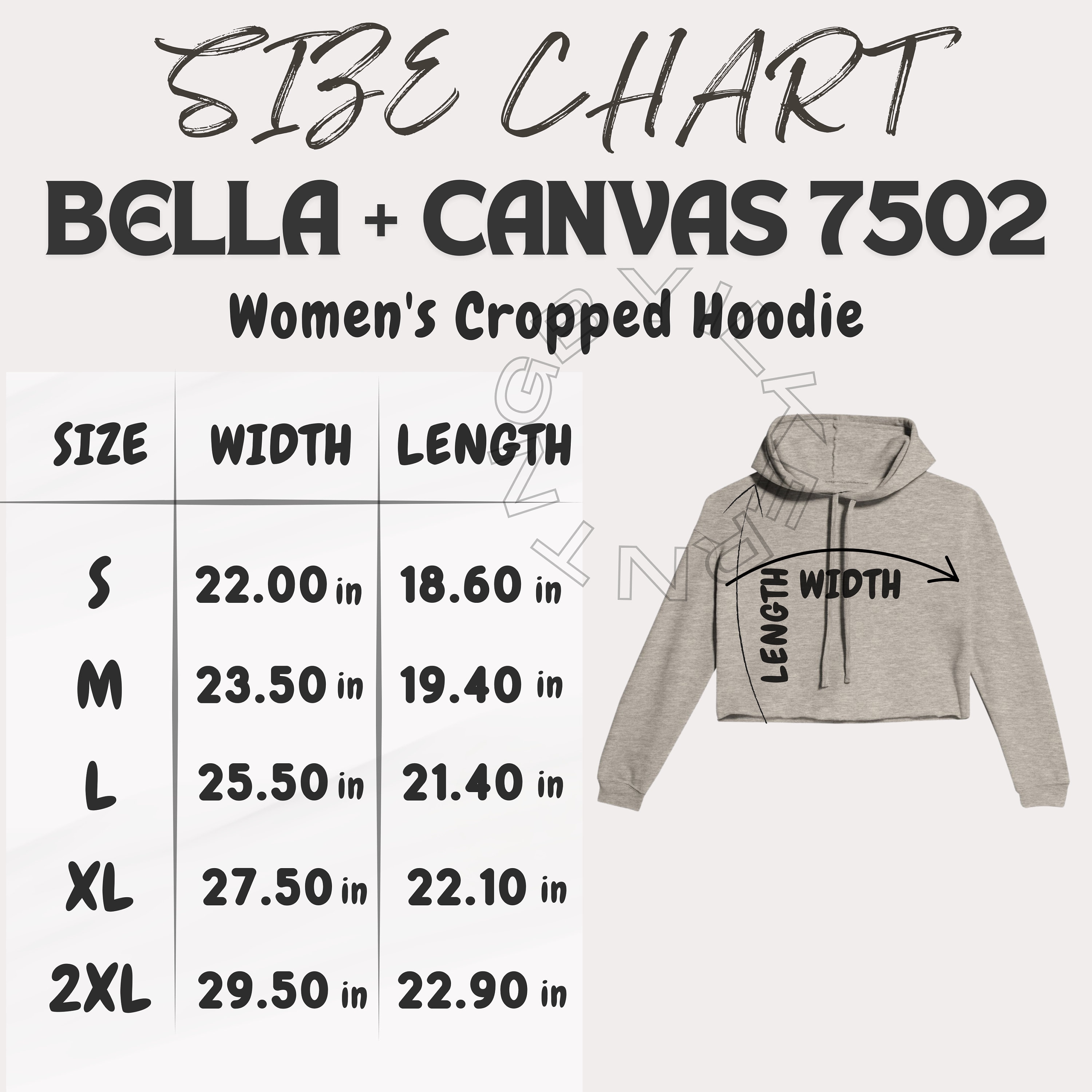 Bella+canvas 7502 Size Chart | Size Chart for Women's Cropped