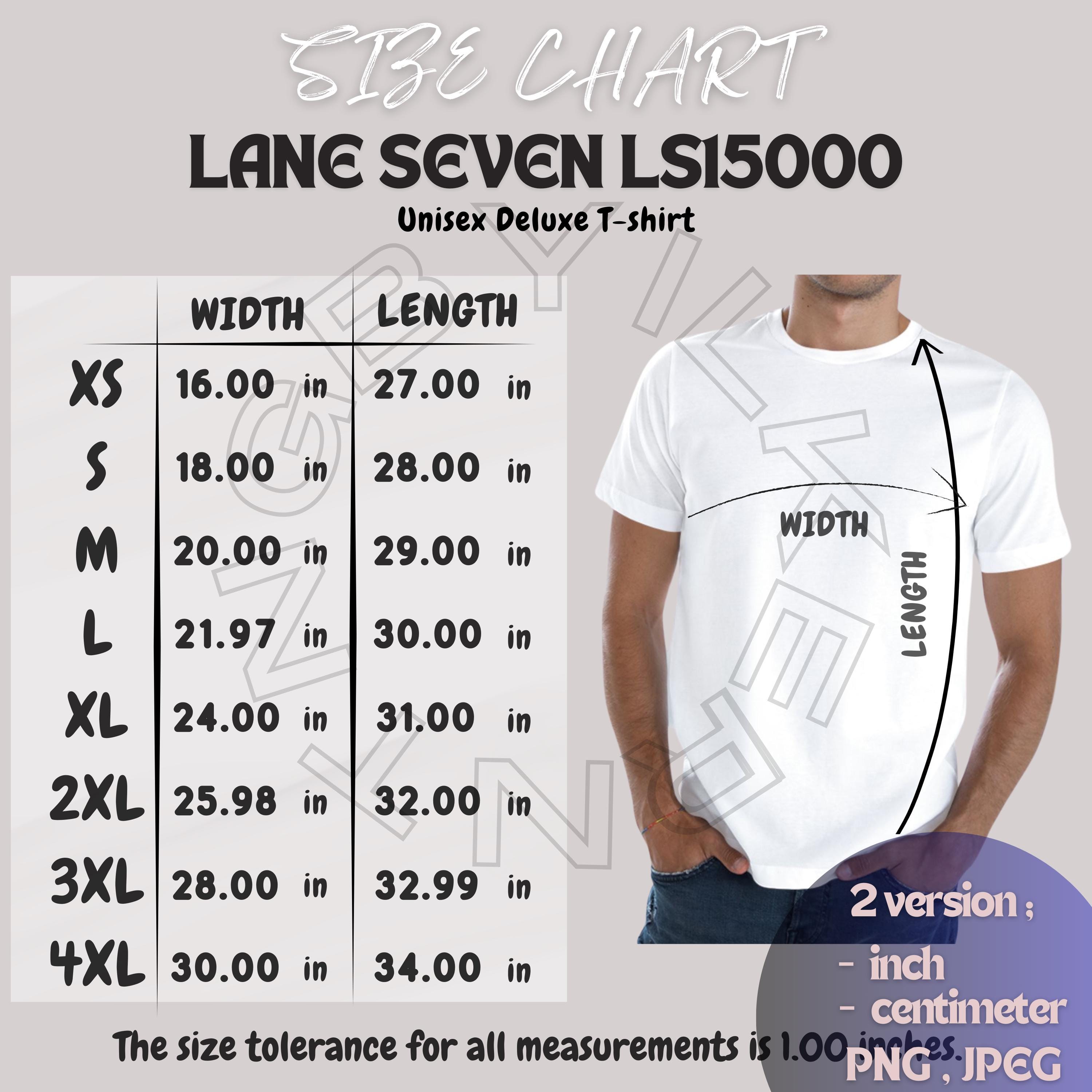 T-shirt Size Chart I Lane Seven LS15000 Size Chart I Size Chart