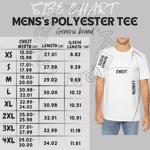 T-Shirt Size Chart I Men&#39;s Polyester Tee (AOP) Size Chart | Size Chart | Tee Size Chart | Men&#39;s Polyester  Tee Chart I Printify mockups