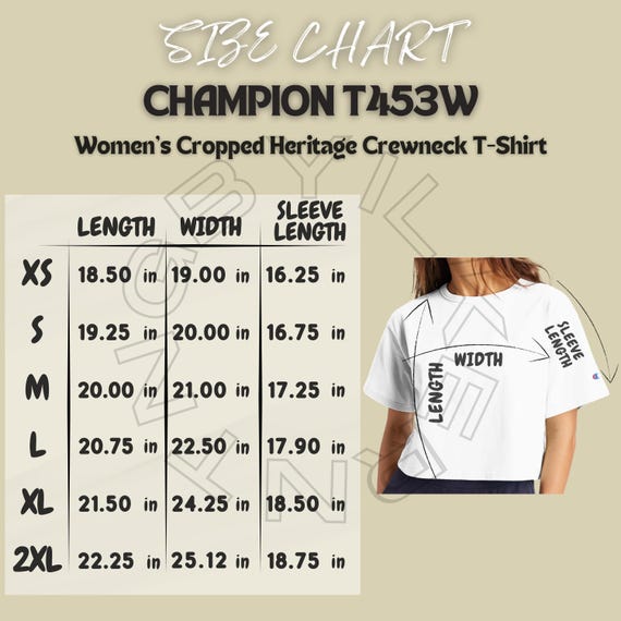 Champion T453W Size Chart Size Chart for Women's Cropped