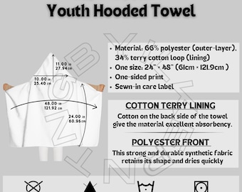 Youth Hooded Towel Size Chart I Terry Town Youth Hooded Towel Size Chart I Youth Hooded Towel Mockup and size chart I Printify Towel sizing