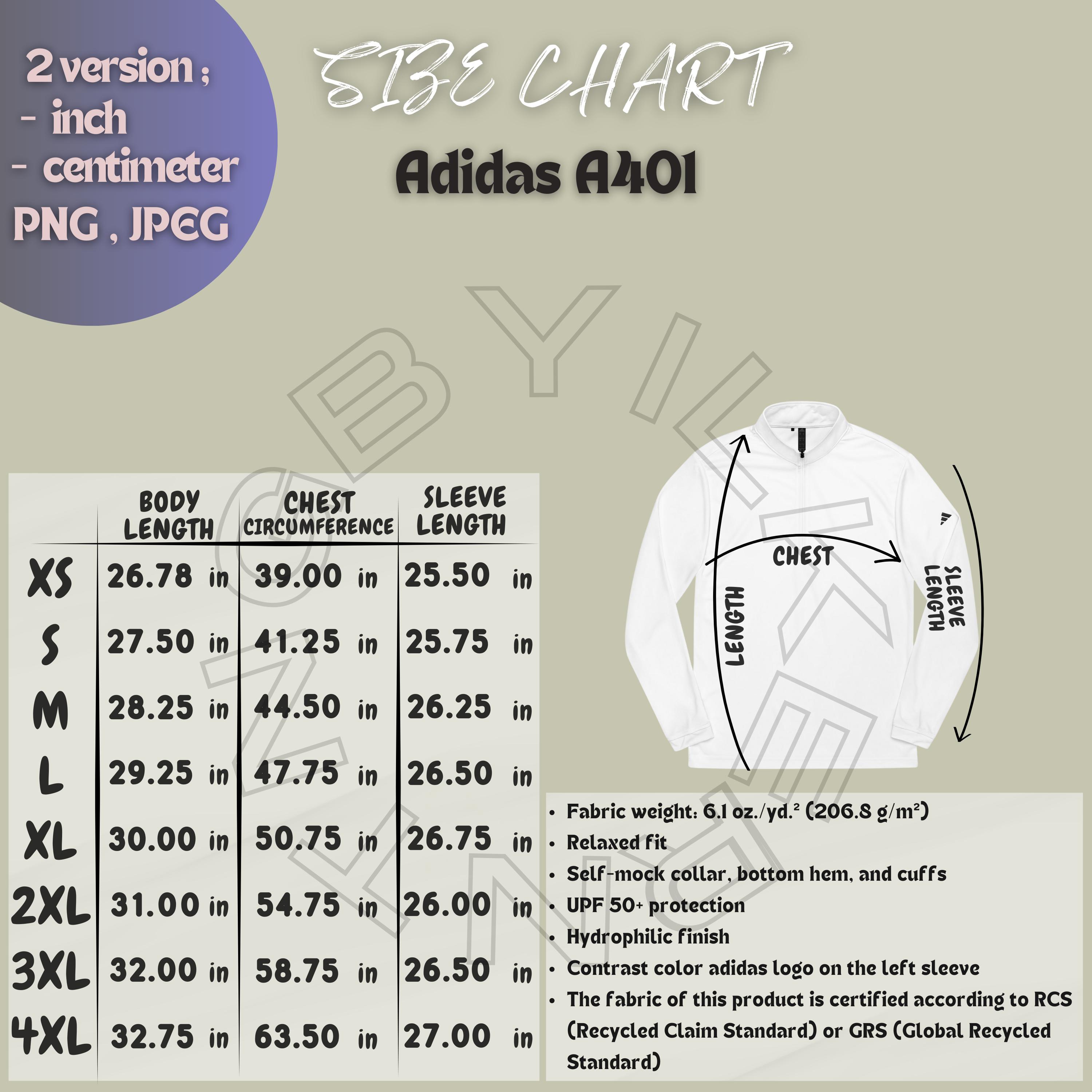 Quarter-zip Pullover Size Chart | Size Chart for Adidas A401
