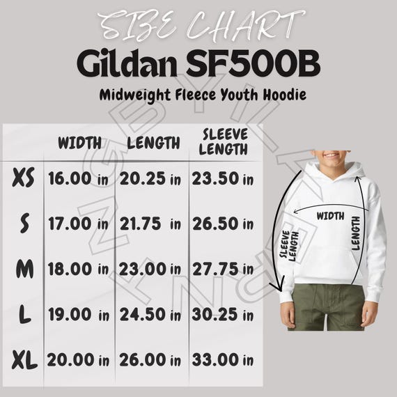 fcrb STRETCH LIGHT WEIGHT HOODE サイズXL Gildan SF500B Size Chart | Size Chart for Gildan | Gildan SF500B