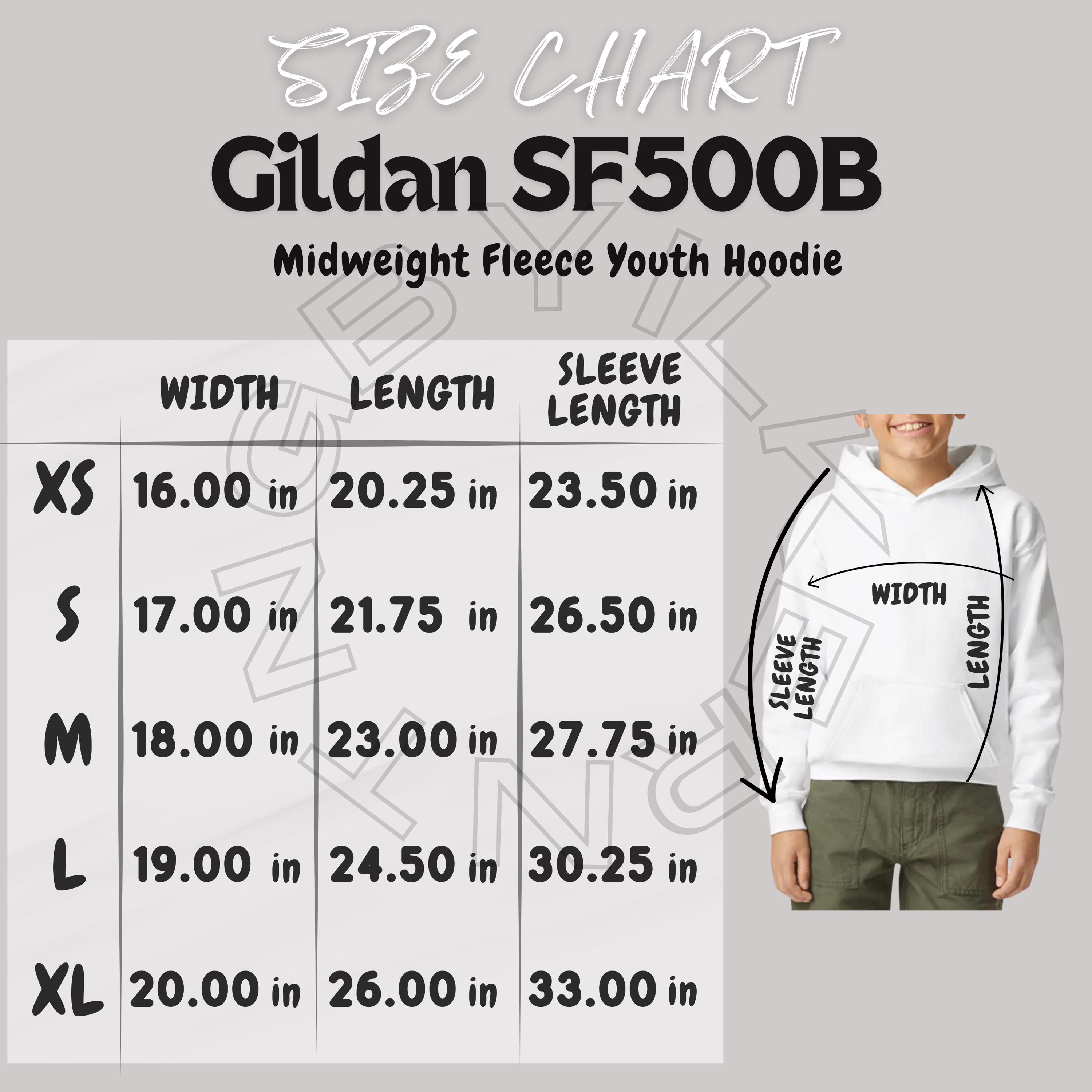 Gildan SF500B Size Chart | Size Chart for Gildan | Gildan SF500B