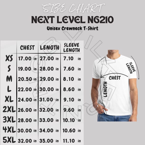 Next Level N6210 サイズ表 | ユニセックスクルーネックTシャツの