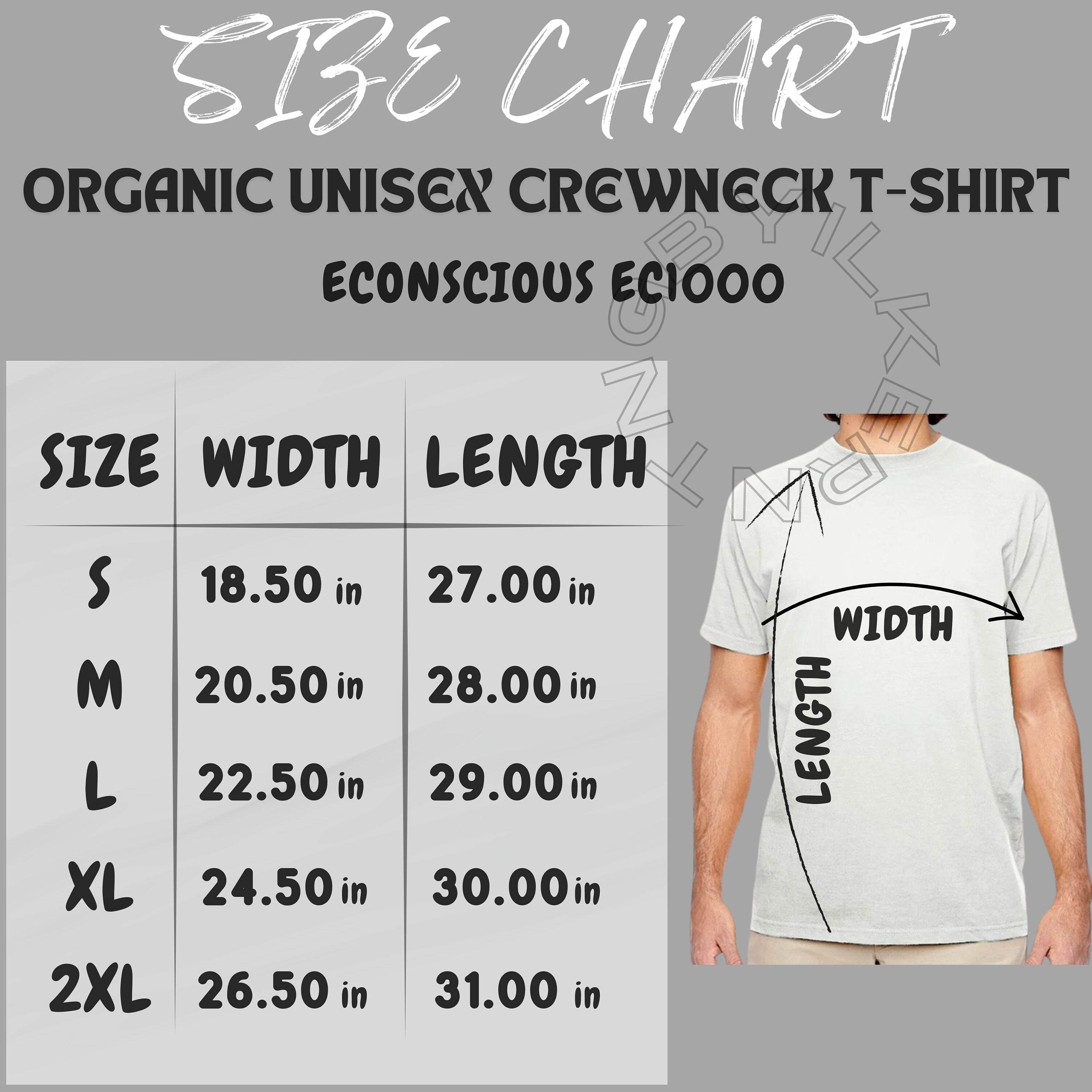 Econscious EC1000 Size Chart | Size Chart for Organic Unisex