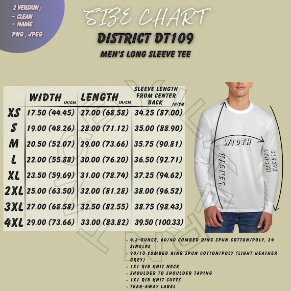 Long Sleeve Tee Sizing I District DT109 Size Chart I Size Chart I