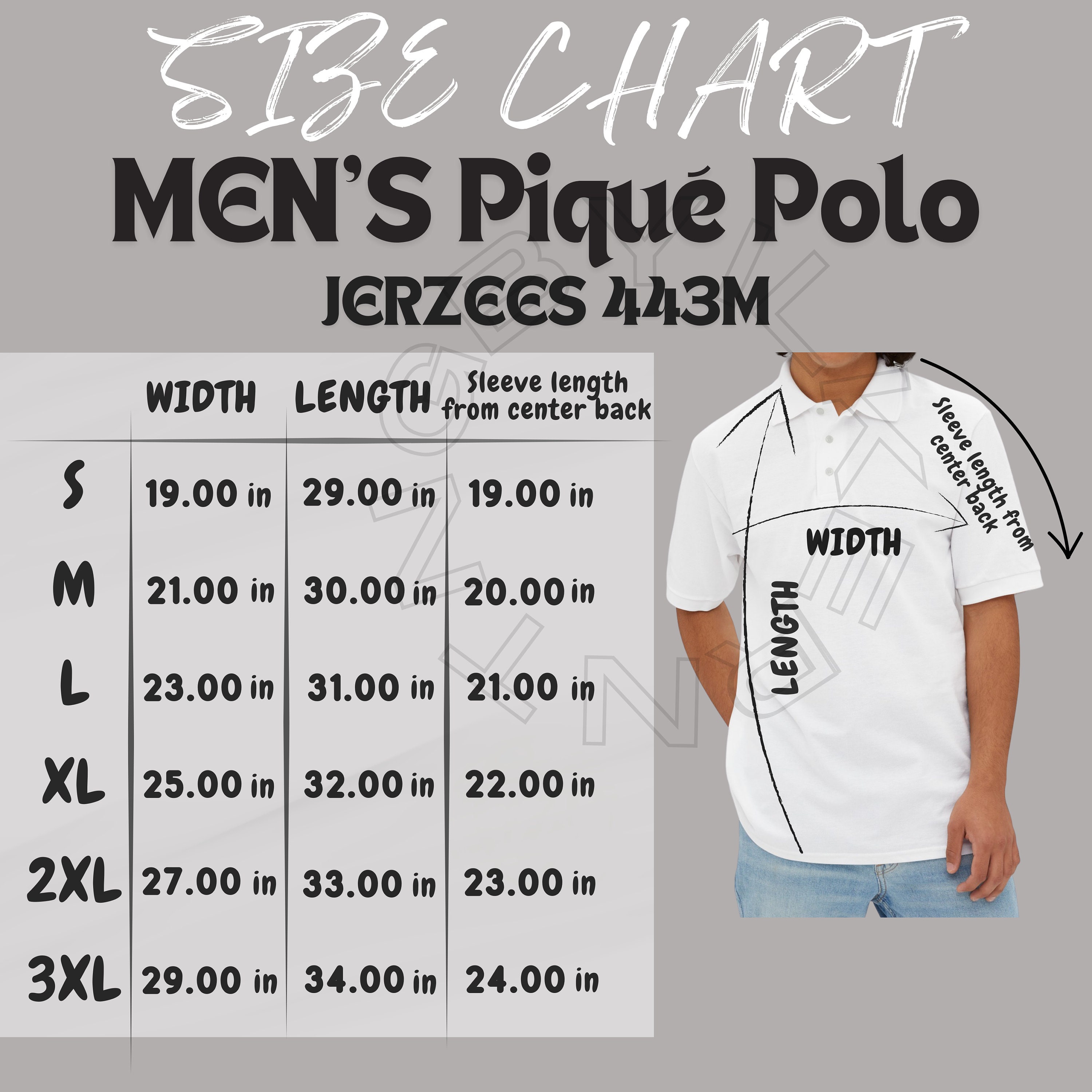 Men s Pique Polo Size Chart Size Chart Men s Pique Polo Polo Shirt Size Chart JERZEES 443M Mockup and size chart T shirt size chart