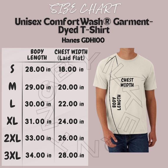 T-shirt Size Chart I Hanes GDH100 Size Chart | Size Chart | Unisex