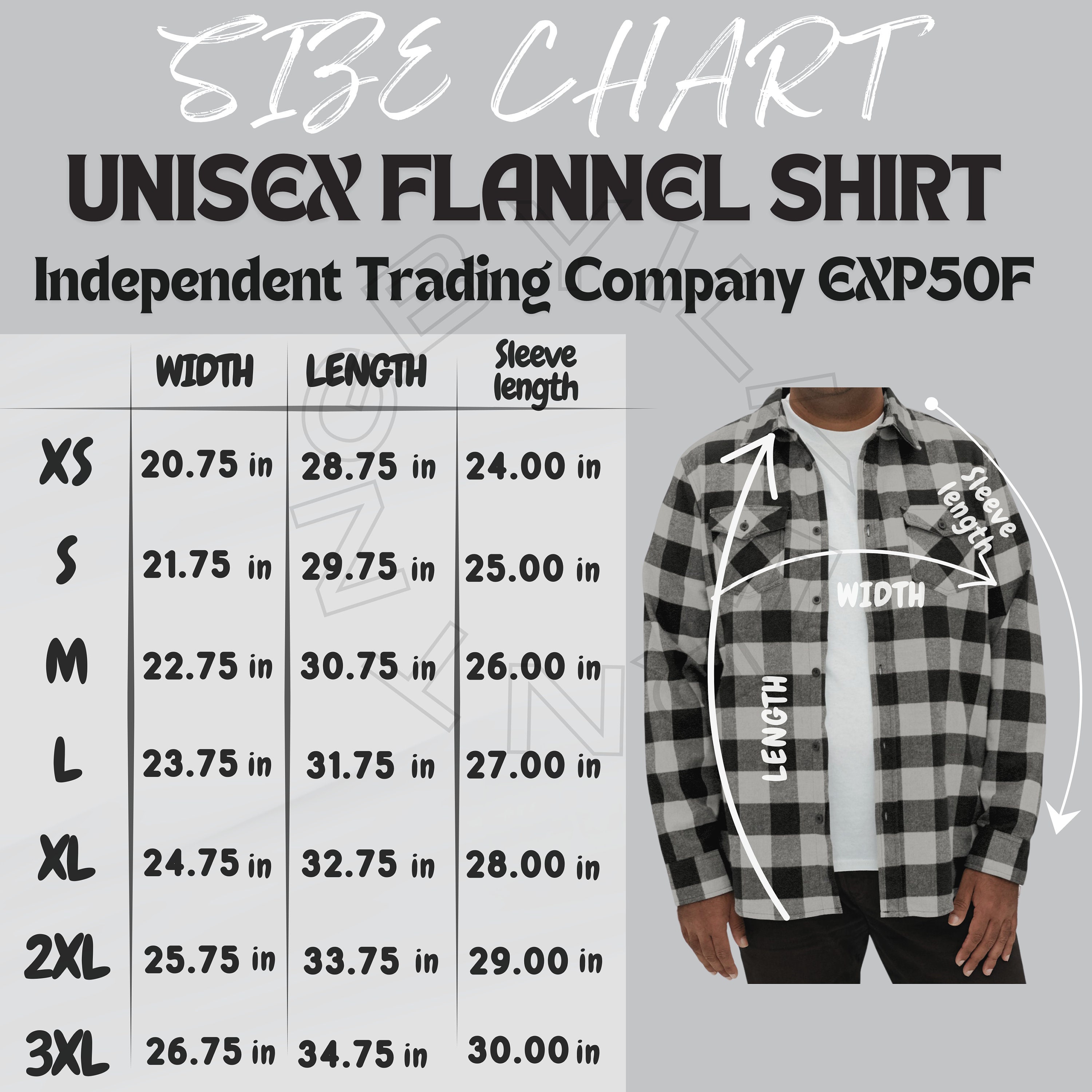 Unisex Flannel Shirt Size Chart | Size Chart for Unisex
