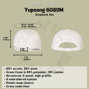 Classic Snapback Hat Size Chart | Yupoong 6089M size chart | Unisex Snapback Hat | Yupoong 6089M Mockup and size chart | Hat sizing