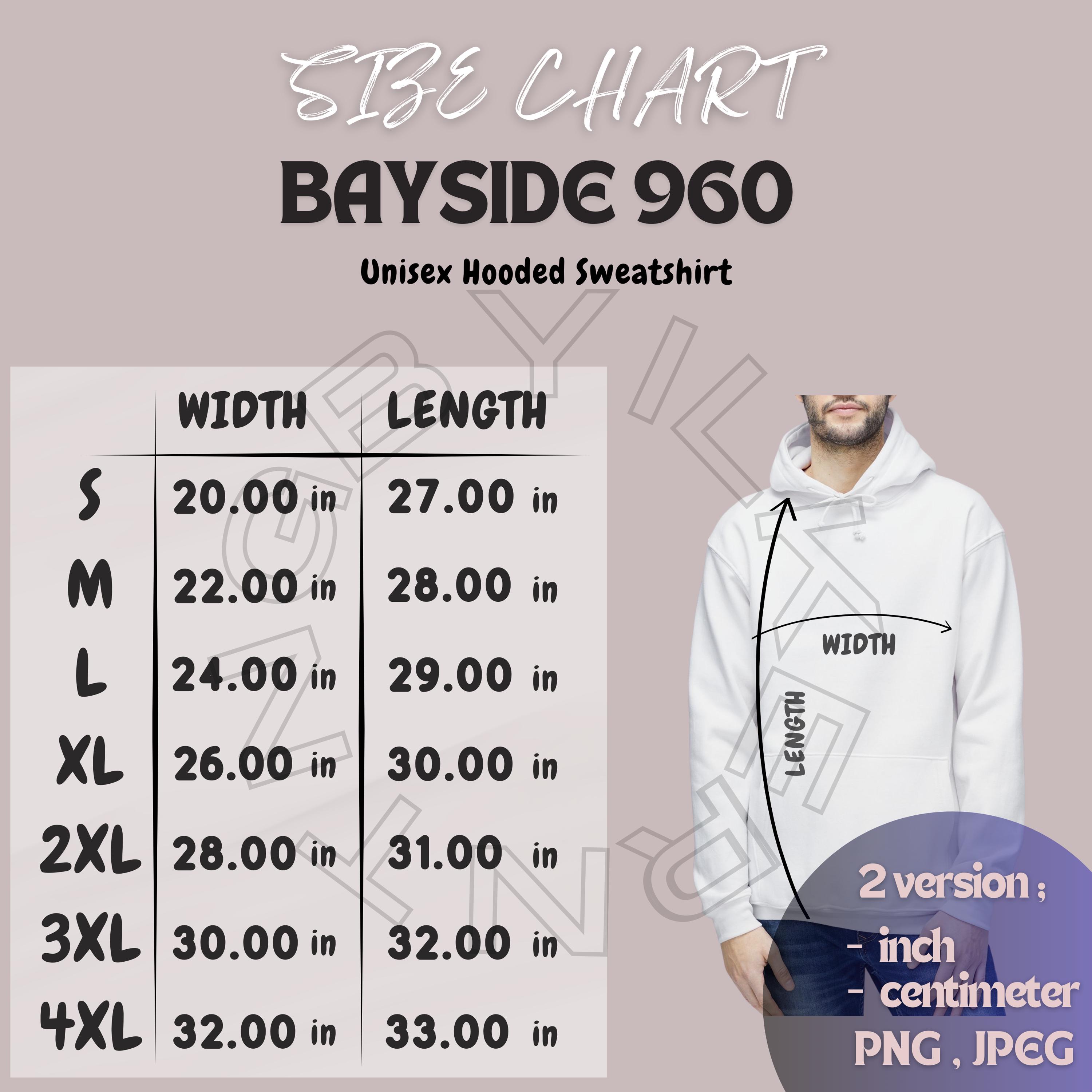 Sweatshirt Size Chart I Unisex Hooded Sweatshirt Size Chart