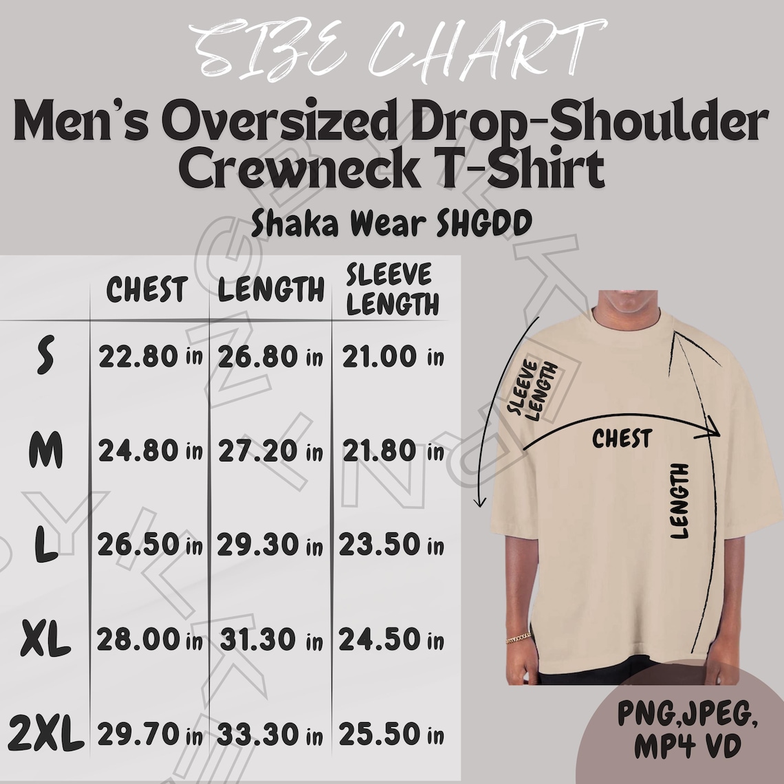Shaka Wear SHGDD Size Chart Size Chart for Men's Oversized Drop