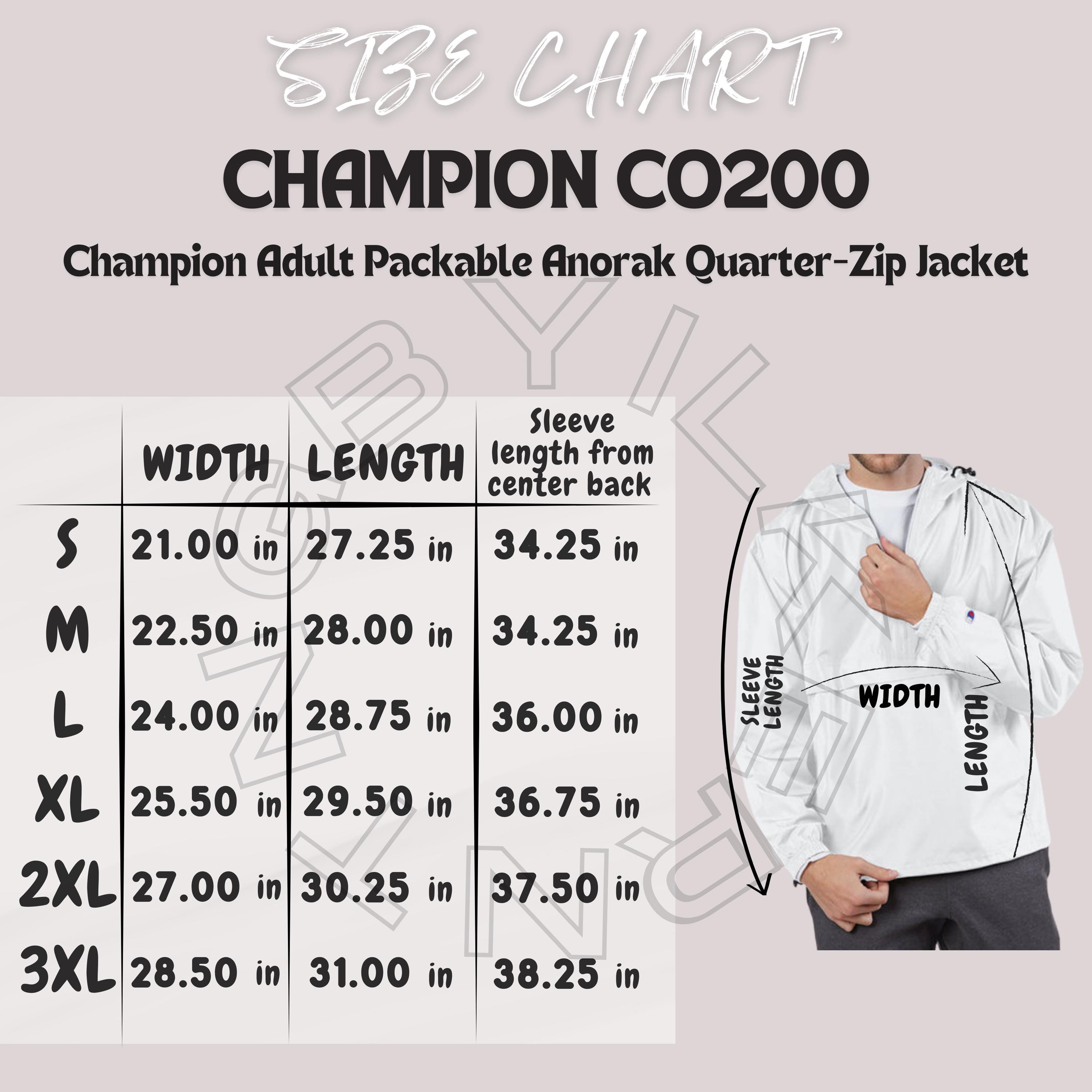 Jacket Size Chart I Champion CO200 Size Chart I Champion Adult