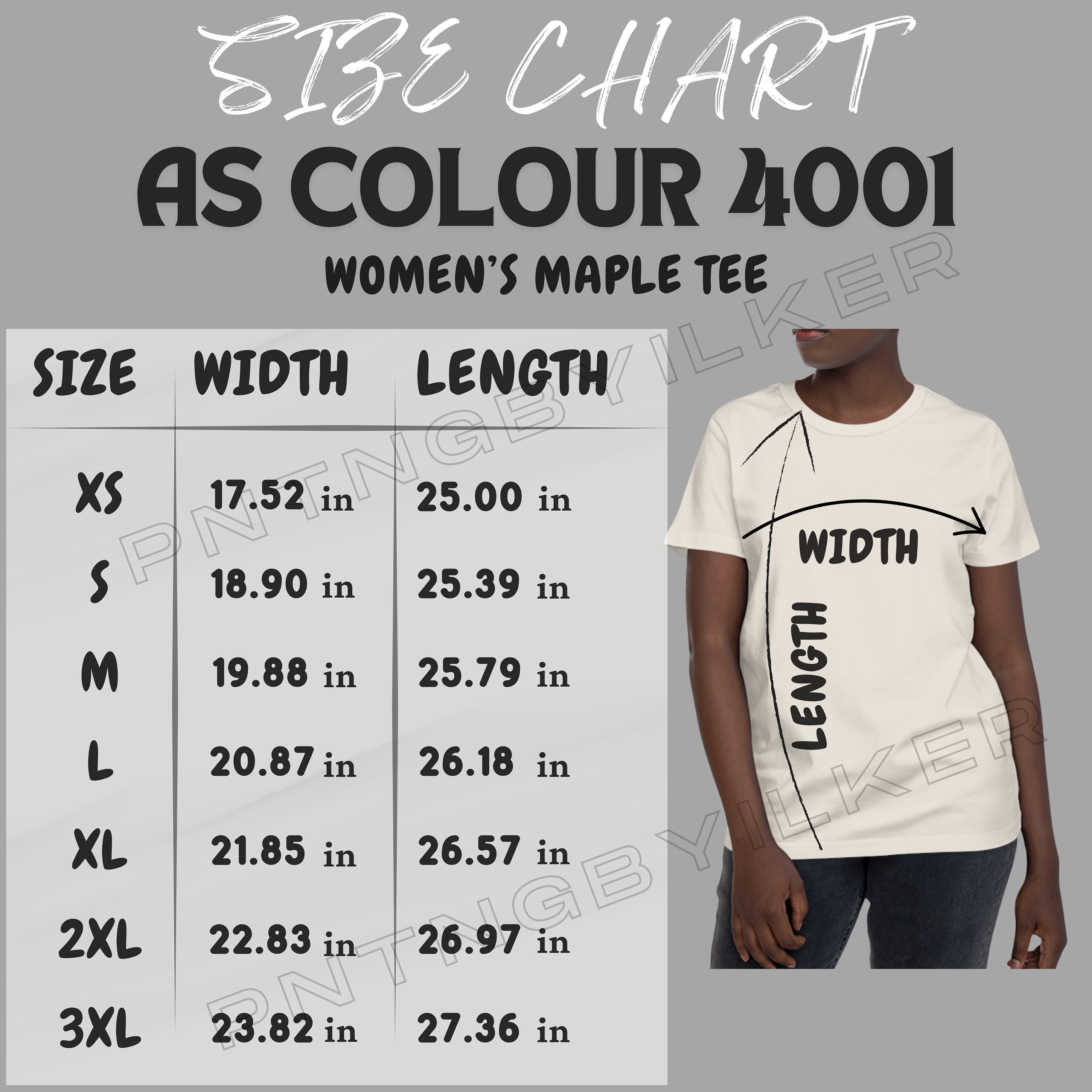 T-shirt Size Chart I AS Colour 4001 Size Chart | Size Chart | T-shirt sizing | Women’s Maple Tee  Size Chart I AS Colour 4001 Guide