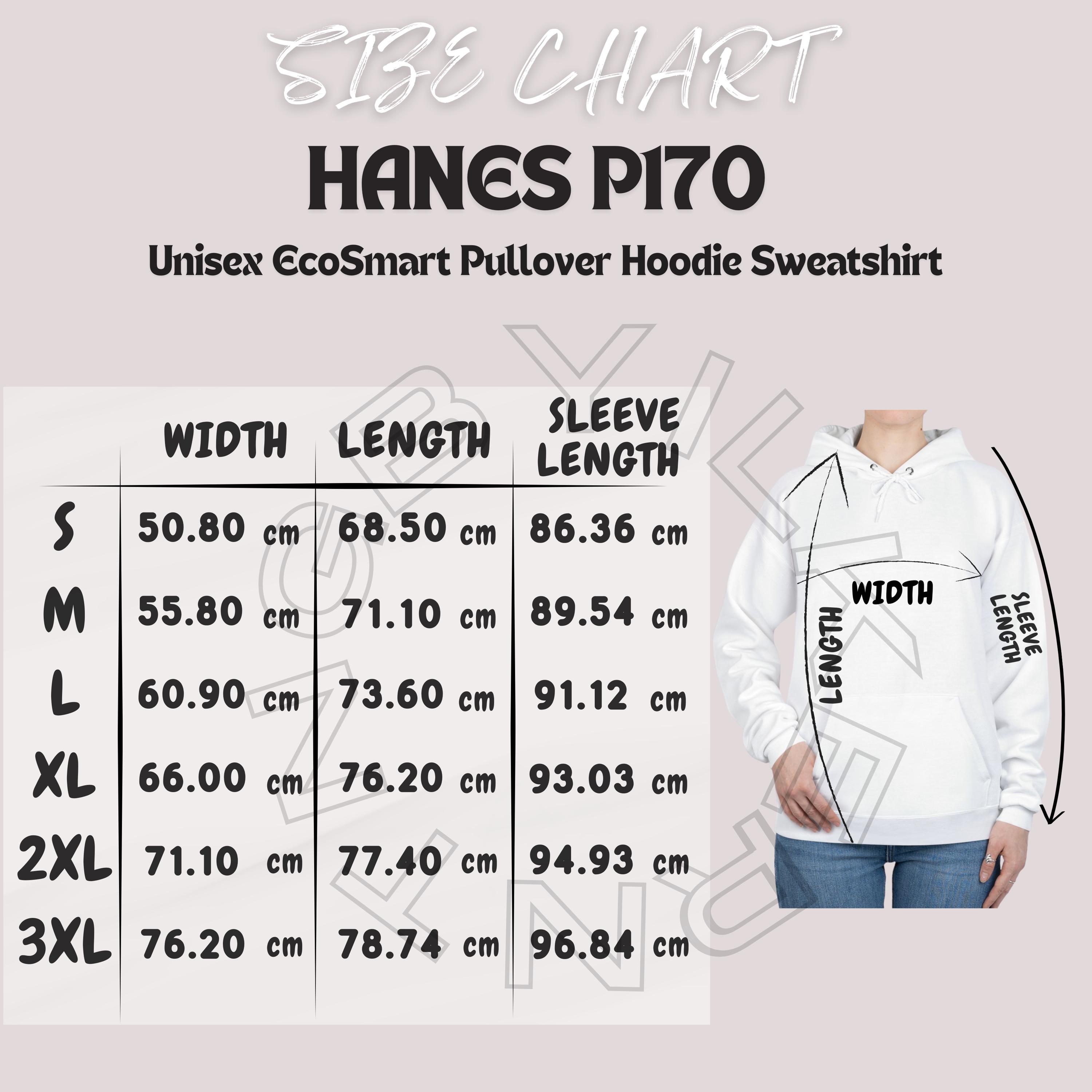 Hanes P170 Size Chart | Size Chart for Unisex Ecosmart Pullover Hoodie ...
