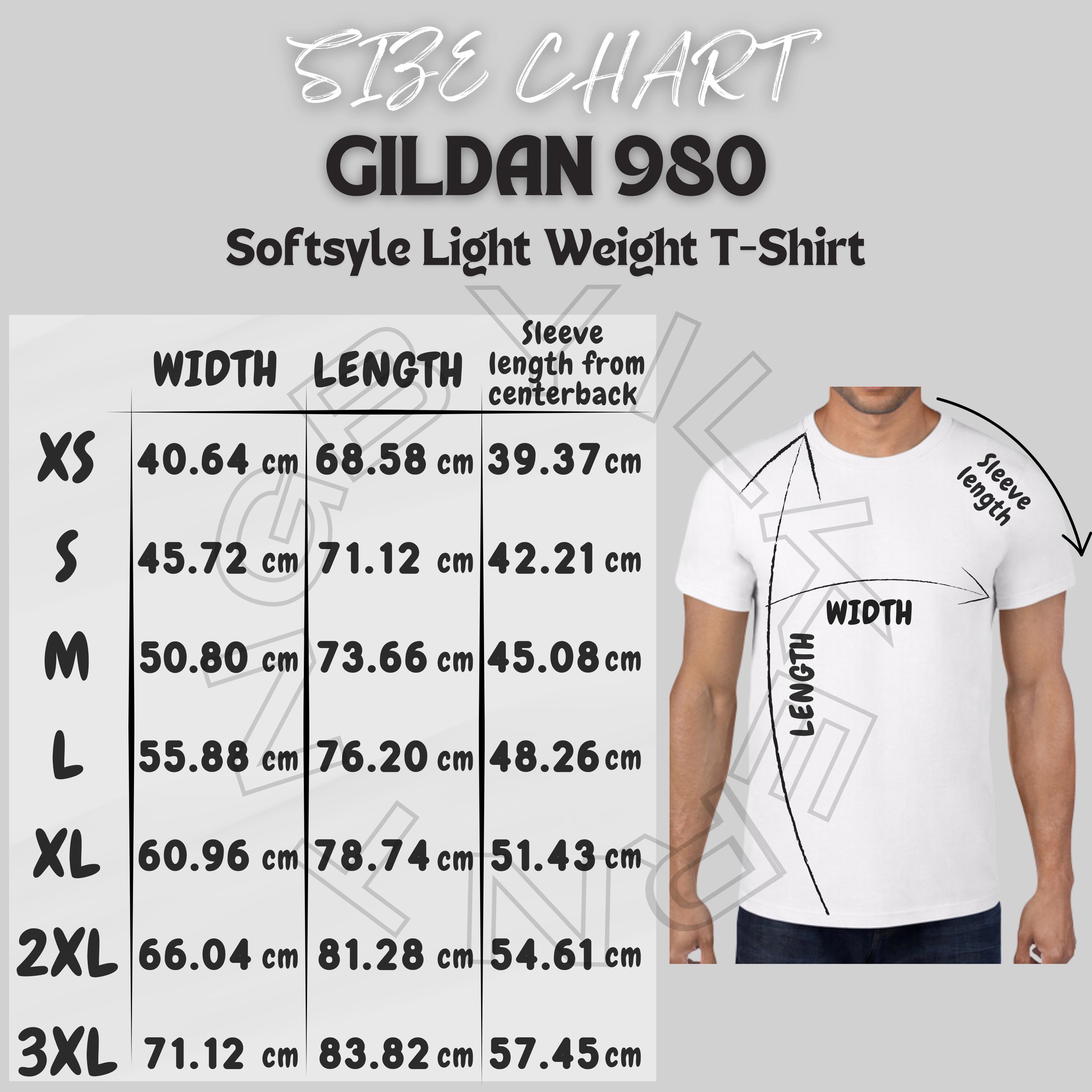 Gildan 980 Size Chart | Softsyle Lightweight T-shirt | Gildan 980