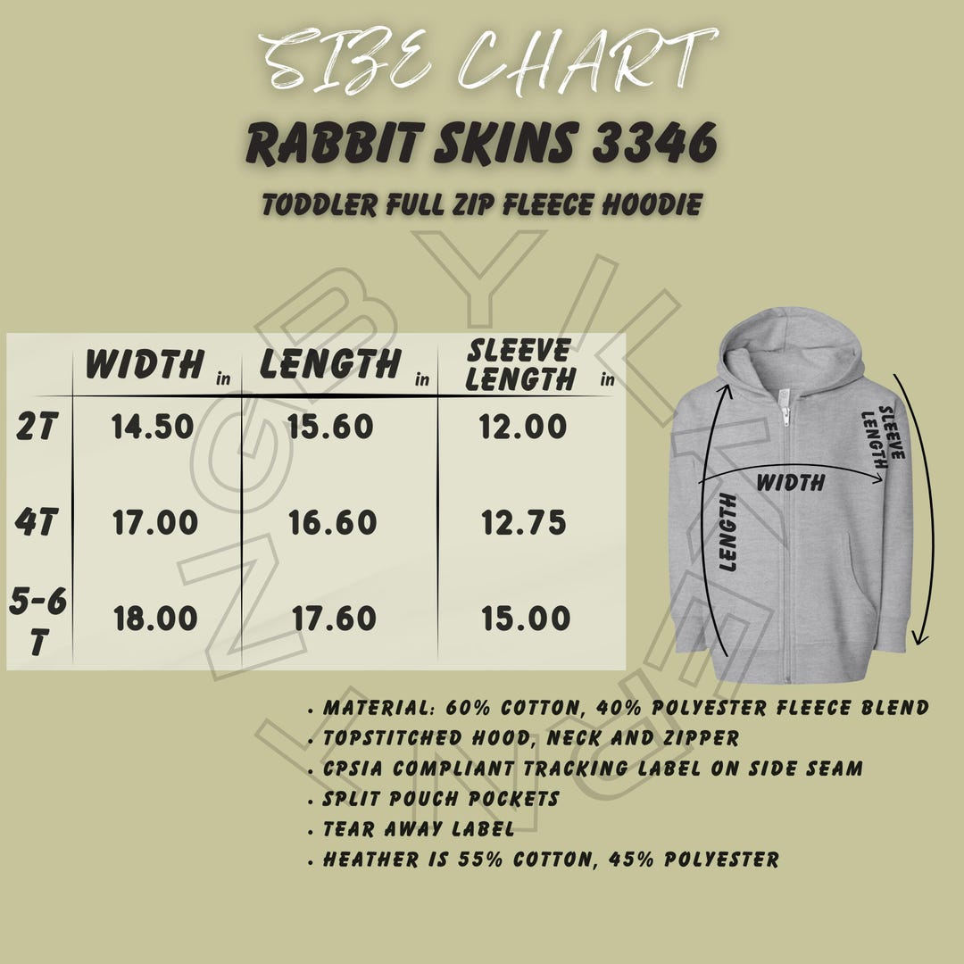 Hoodie Size Chart , Rabbit Skins 3346 Size Chart , Toddler Full Zip ...