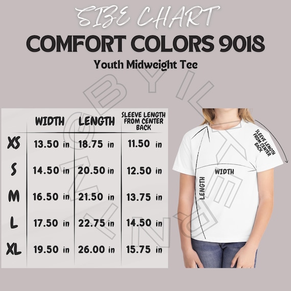 Comfort Colors 9018 Size Chart | Size Chart for Youth Midweight