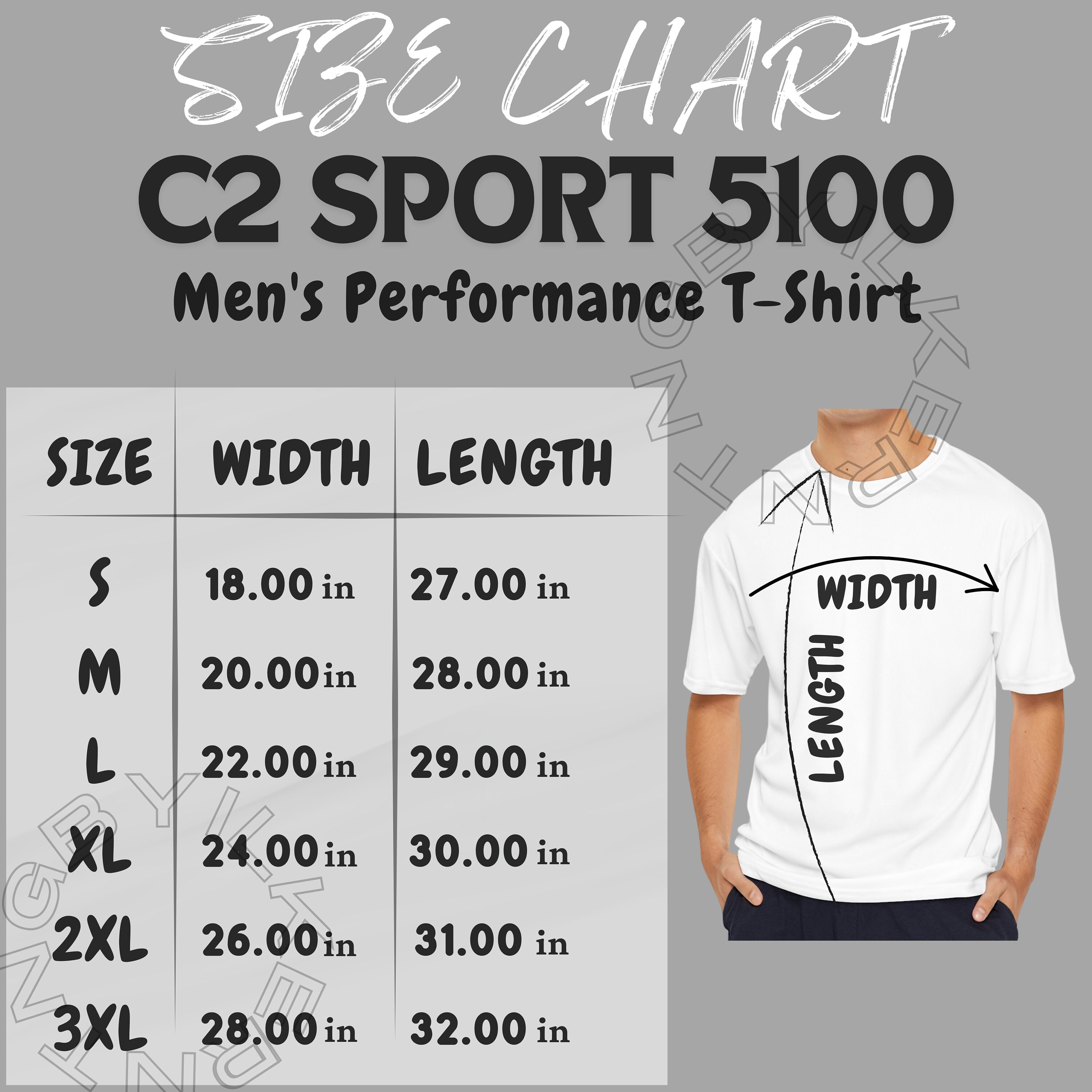 C2 Sport 5100 Size Chart | Size Chart for Men's Performance T