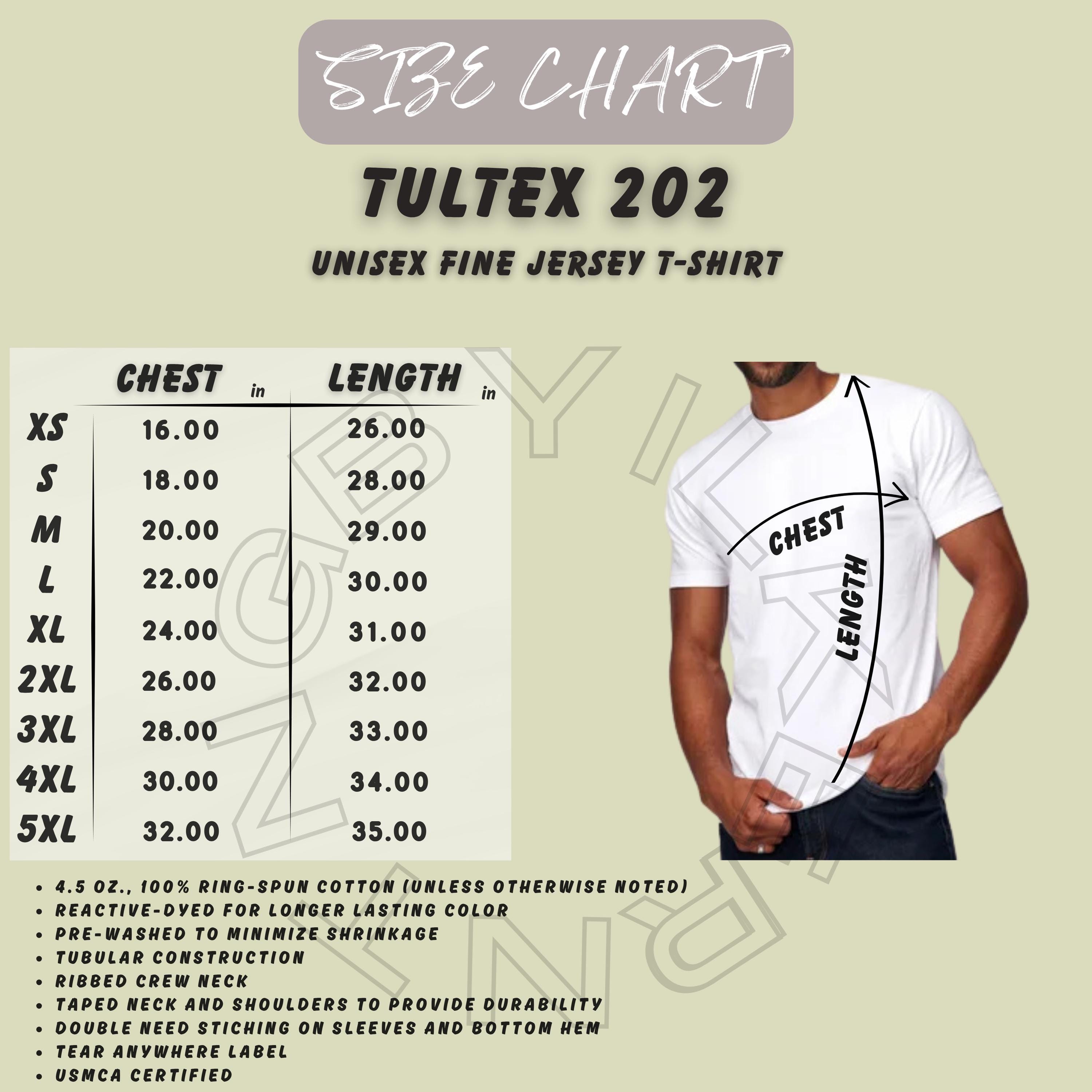 T-shirt Size Chart I Tultex 202 Size Chart | Unisex Fine Jersey T