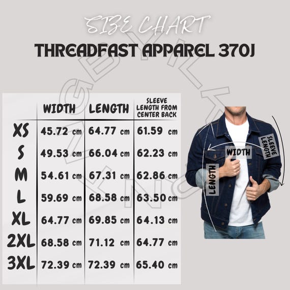 デニムジャケット サイズ表 | Threadfast Apparel 370J サイズ表