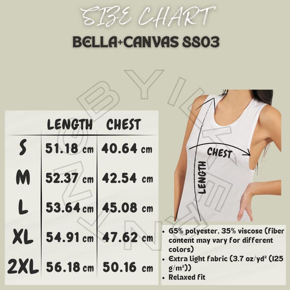 Tank Size Chart I Bella Canvas 8803 Size Chart | Size Chart | Tee