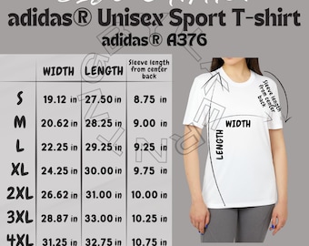 T shirt Size Chart I Adidas A376 Size Chart Size Chart Adidas Unisex Sport T shirt Mockup and Size Chart I Adidas A376 T shirt Guide Etsy