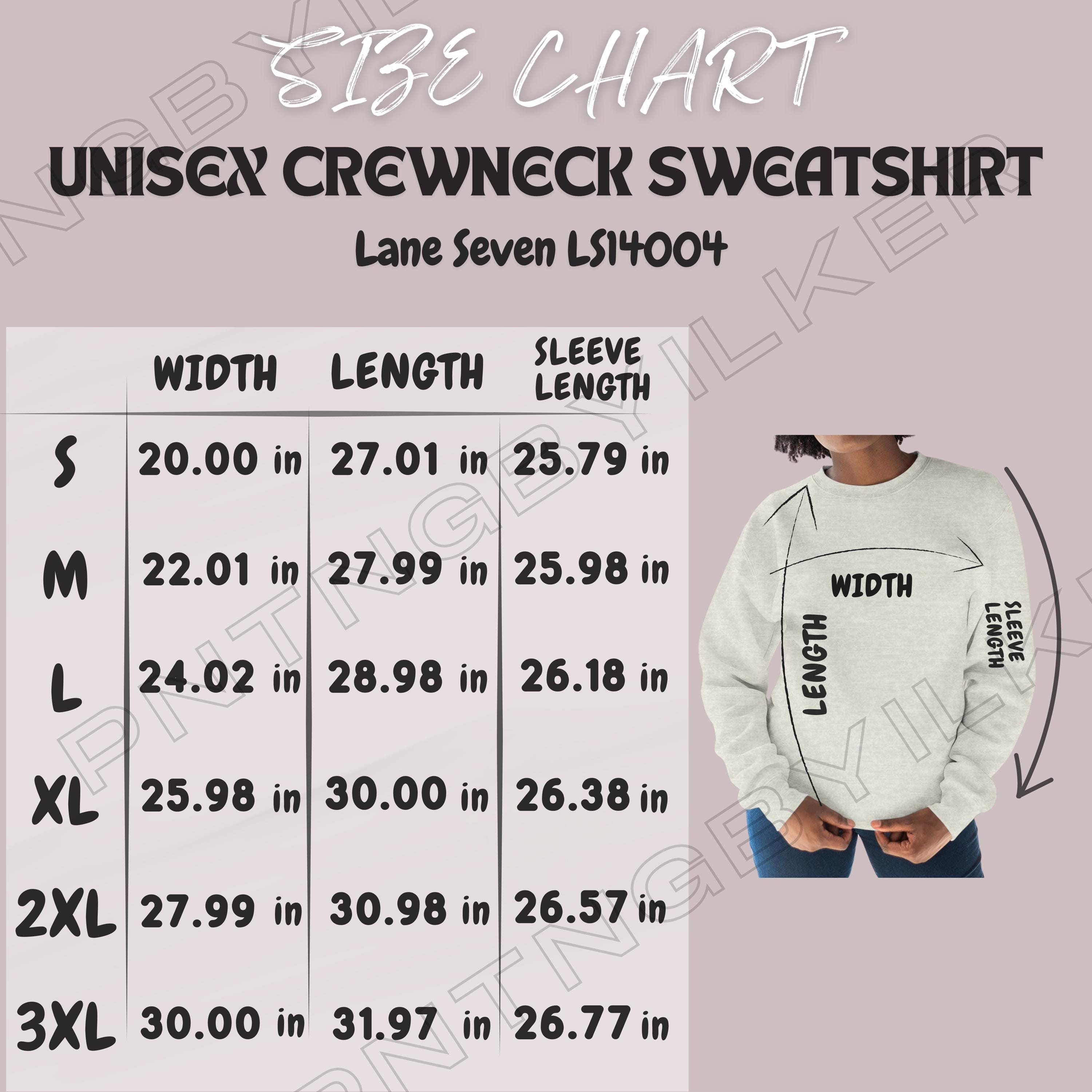 Sweatshirt Size Chart I Lane Seven LS14004 Size Chart I Size Chart