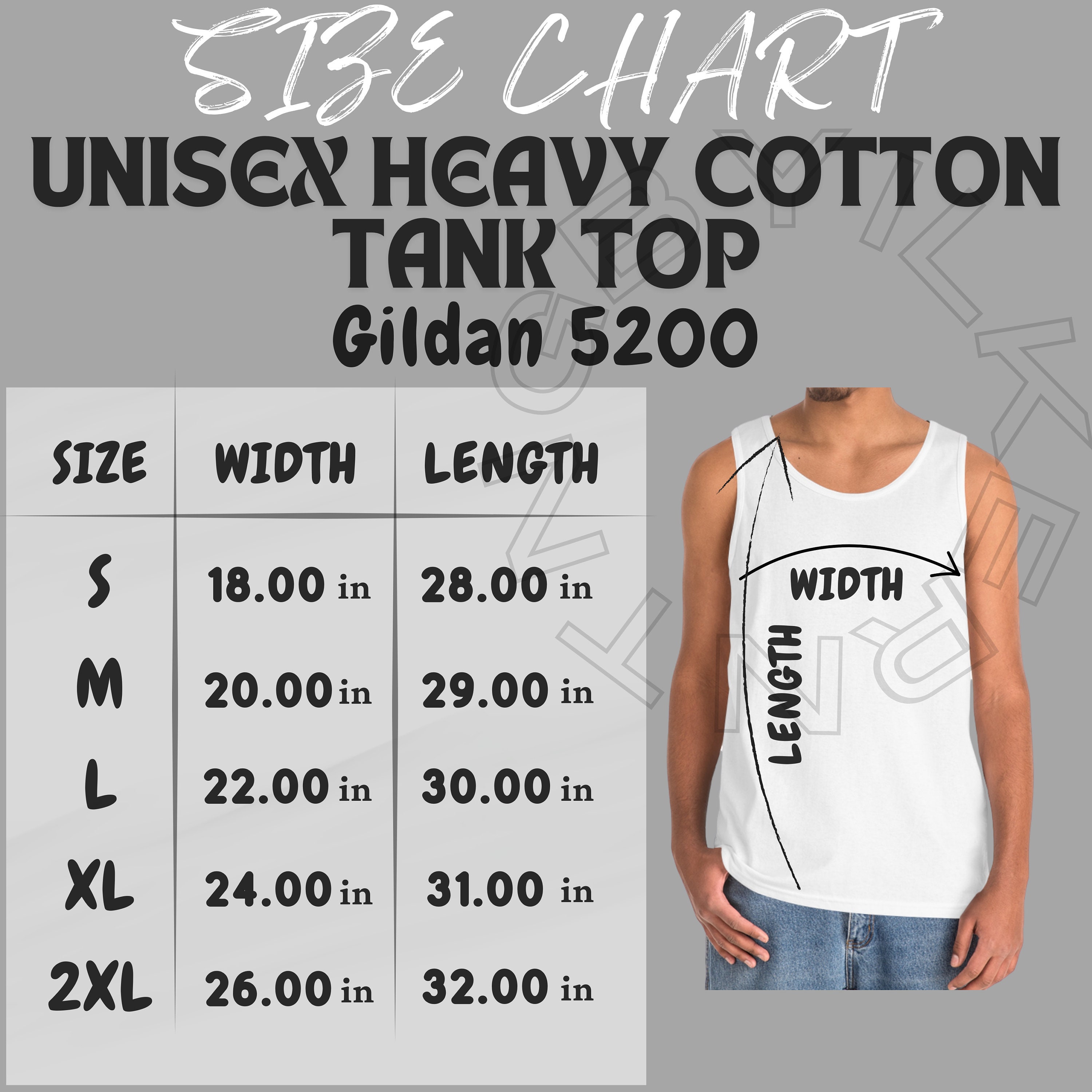 Tank Size Chart I Gildan 5200 Size Chart | Size Chart I