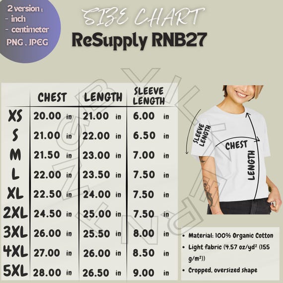 Resupply RNB27 Size Chart | Size Chart for Women's Organic Boxy T